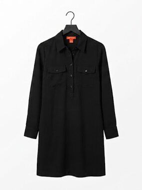 Joe Fresh Black Long Sleeve Button Front Shirt Dress with Side Slits Size L